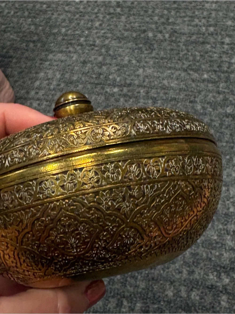 Vintage Ornate Brass Decorative Trinket  Box with Embossed Lid